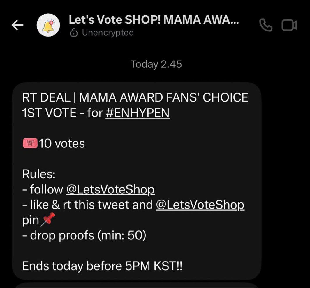 Bell_DeaIs's tweet photo. RT DEAL | MAMA AWARD FANS' CHOICE 1ST VOTE - for #ENHYPEN

🎟️10 votes

Rules:
- follow @LetsVoteShop 
- like &amp; rt this tweet and @LetsVoteShop pin📌
- drop proofs (min: 50)

Ends today before 5PM KST!! https://t.co/uvh7Rjs74Y