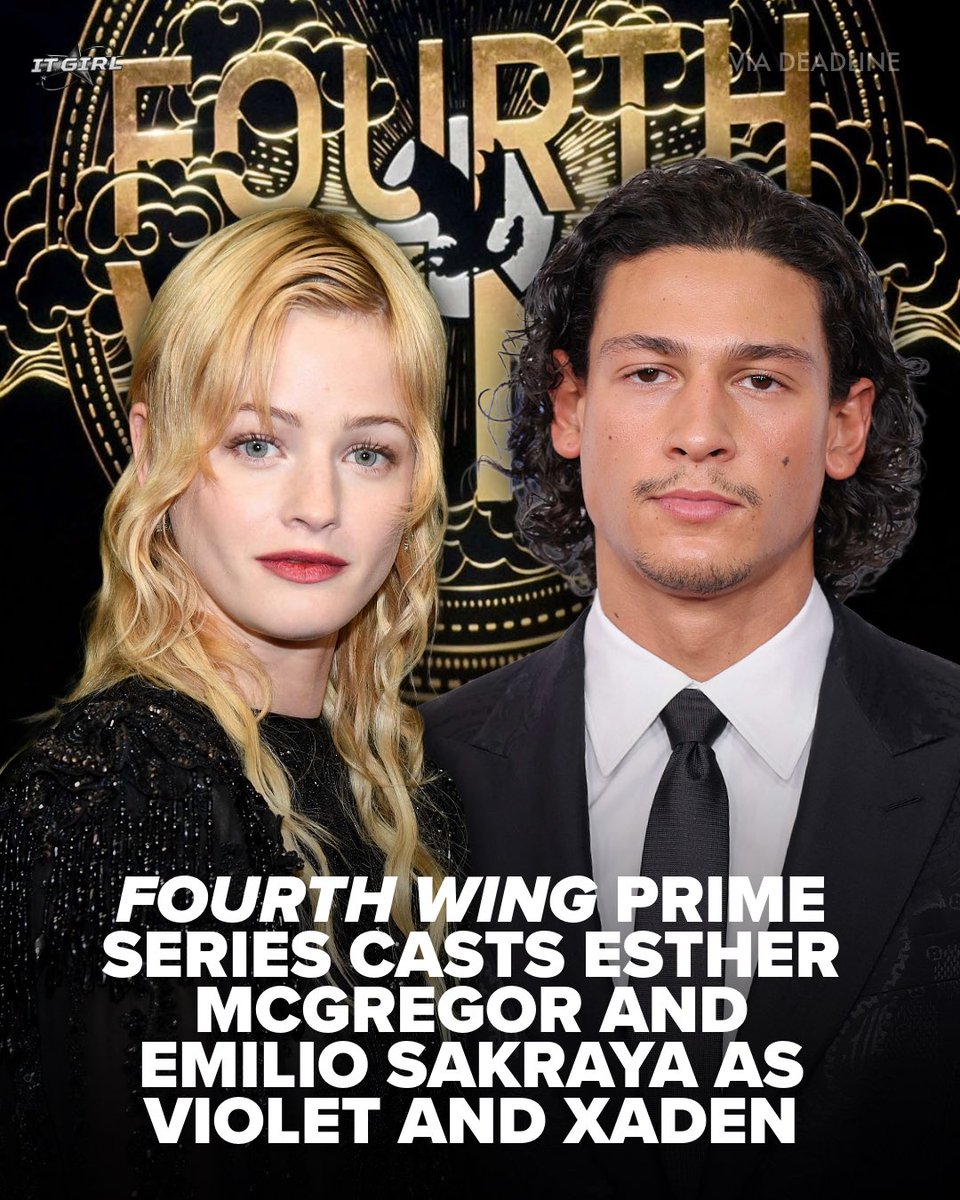 Chicks's tweet photo. Attention, Basgiath cadets! Meet your Violet Sorrengail and Xaden Riorson 🐉

Esther McGregor and Emilio Sakraya will lead Prime Video’s upcoming ‘Fourth Wing’ series, based on Rebecca Yarros’ bestselling novel. https://t.co/uSOvmIwnNA