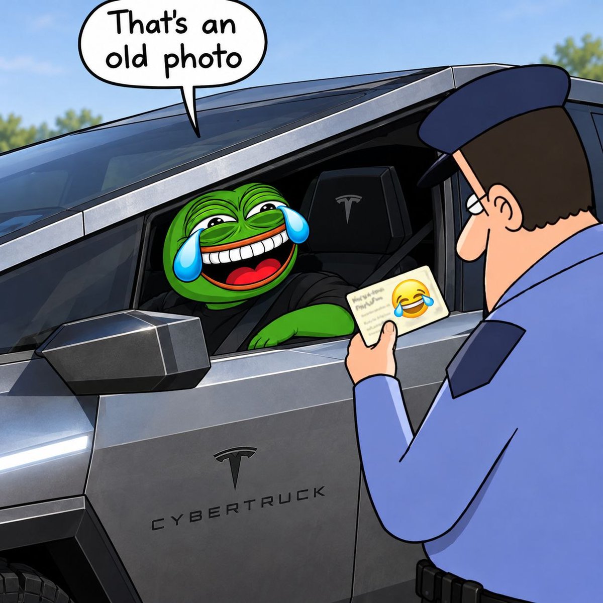 kekonhood's tweet photo. Got pulled over in my @cybertruck ...bro thought I was still driving my old photo. Kek🐸😂 https://t.co/LTQ6M0TiO3