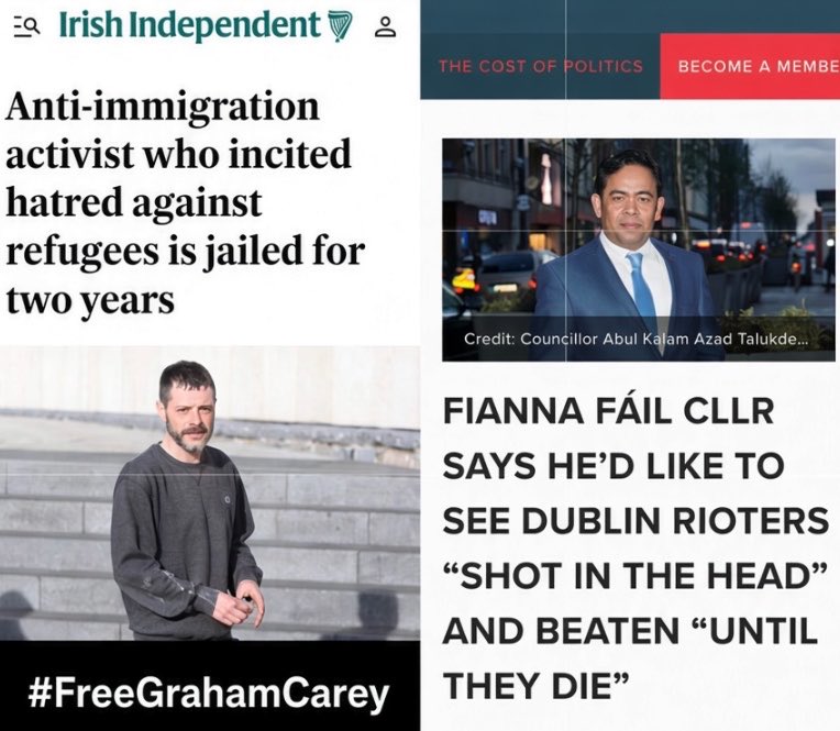 duzBme's tweet photo. Graham Carey got two years in prison for words. Fianna Fáil Cllr Abul Kalam Azad Talukder can say he’d like Dublin rioters “shot in the head” and beaten “until they die” — and nothing happens. Free speech only applies when it suits the narrative. #FreeGrahamCarey #TwoTierJustice https://t.co/DKwRa1PHRf