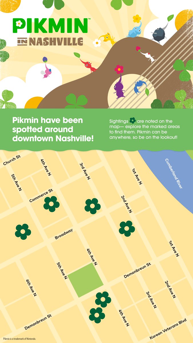 BloomBudsYT's tweet photo. Reminder that there's currently an ongoing #PikminBloom Mini Walk in Nashville! There are two maps: one for finding the irl #Pikmin figures in a scavenger hunt and the other for in-game Special Spots. There will be a tent with free goodies on the closing weekend, Oct 31-Nov 1! https://t.co/ypZZCIGJIy