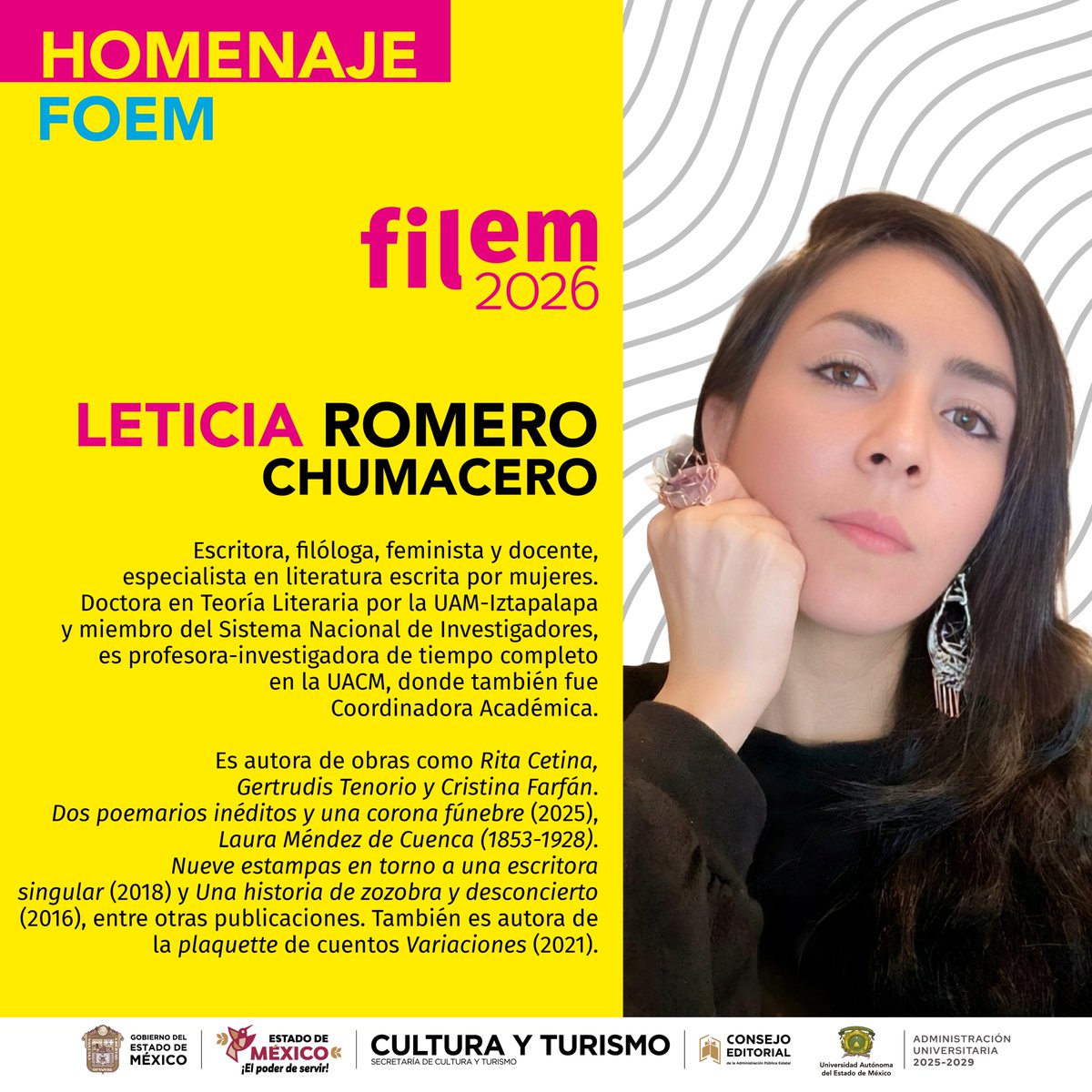 Filem_Mx's tweet photo. 📚En la FILEM, el Fondo Editorial Estado de México rinde homenaje a Leticia Romero Chumacero, escritora, filóloga, feminista e investigadora, cuya trayectoria contribuye significativamente al estudio y la reivindicación de la literatura escrita por mujeres 
20 oct•18h @ceapefoem https://t.co/Mhz3tGymQo