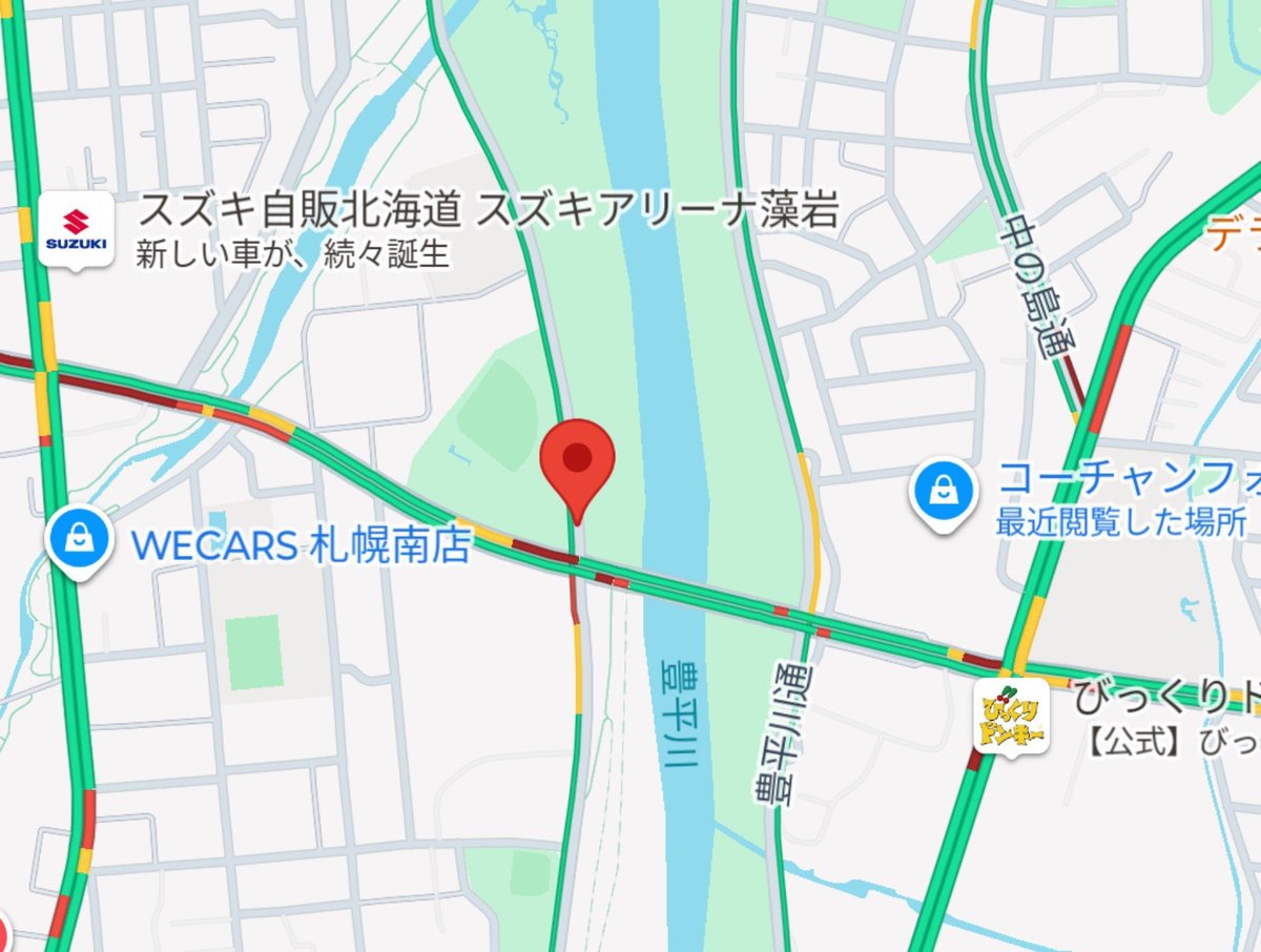 sapporolife2021's tweet photo. 【ヒグマ目撃情報】
10月16日（金）午前5時ごろ、ミュンヘン大橋付近（札幌市南区南30条西8丁目）でヒグマらしき動物2頭の目撃情報⚠️
#札幌市 https://t.co/K3N2t5HcvK