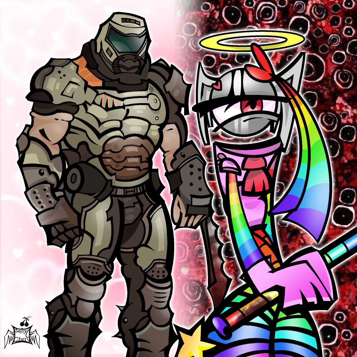 BrendaPere56070's tweet photo. Canon x OC, lol, I love the Doom Slayer; he’s one of my favorite characters. #OC #DoomGuy #CanonXOc #yummeship #art https://t.co/6fYCqHyGpW