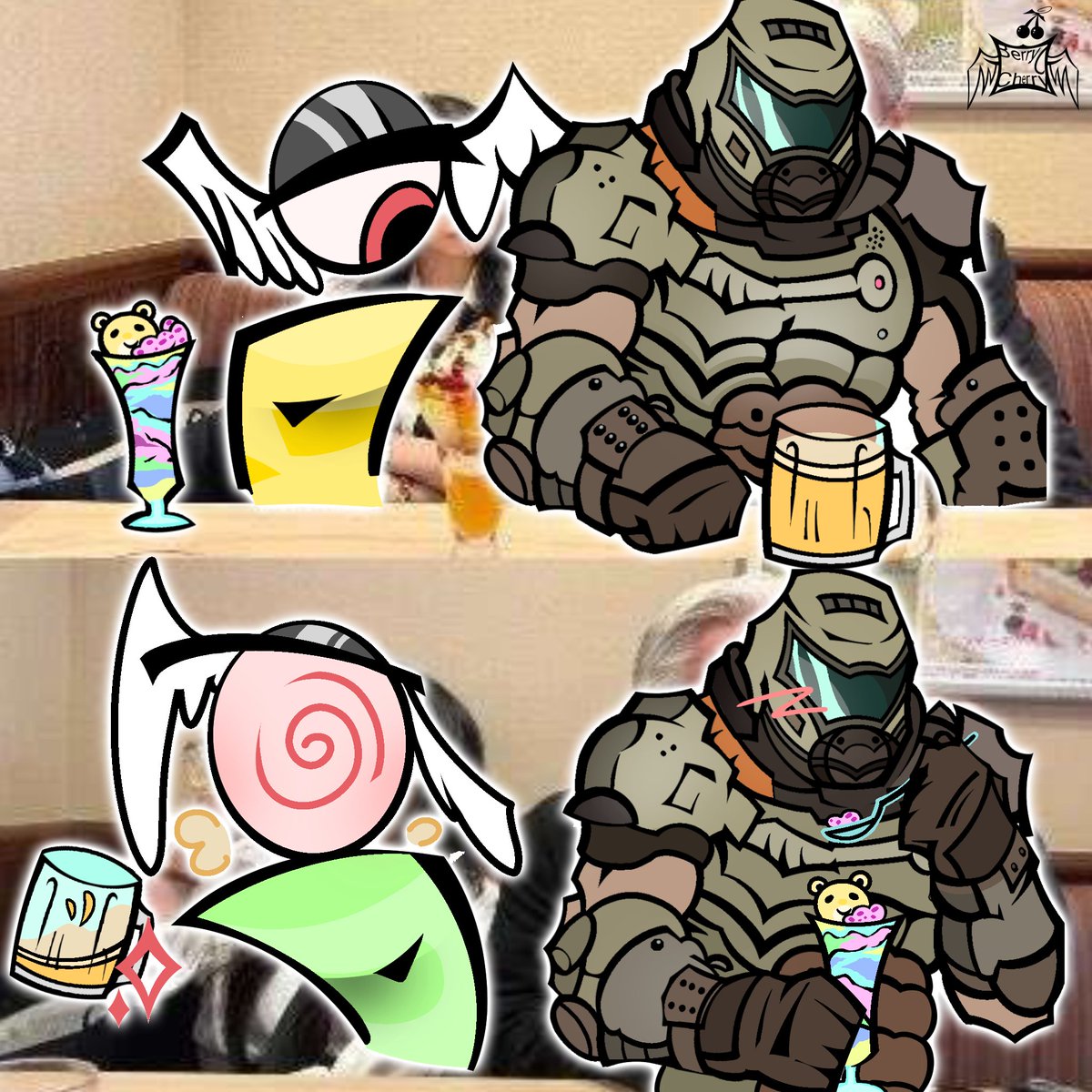 BrendaPere56070's tweet photo. Canon x OC, lol, I love the Doom Slayer; he’s one of my favorite characters. #OC #DoomGuy #CanonXOc #yummeship #art https://t.co/6fYCqHyGpW