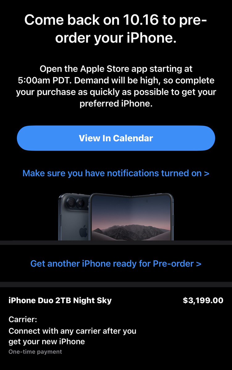 AppleSnob_'s tweet photo. I keep going back and checking my iPhone Duo pre-pre-order and making sure everything is right.
Have to say I’m a bit apprehensive.
#Apple #iPhone #iOS #technology https://t.co/oevlPmTfsK