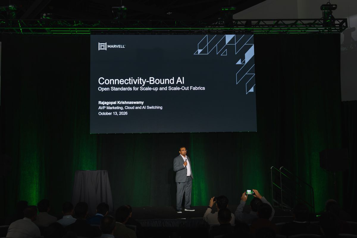 MarvellTech's tweet photo. Marvell arrived at the @OpenComputePrj Global Summit with the industry's most comprehensive portfolio of open AI infrastructure solutions, and the energy at Booth B31 reflected the momentum driving this market.

Across nine product demonstrations, Marvell showcased innovations spanning networking, interconnect, memory, storage, security, and optical connectivity, including the Teralynx T100 102.4T next-generation data center switch, Structera CXL memory solutions, Ara DSP 1.6T transmit-retimed optics, COLORZ 800G ZR/ZR+ with MACsec, active electrical and copper connectivity platforms, the Bravera PCIe 6.0 SSD controller, and an integrated hardware security module. Marvell engineers and executives also led 14 speaking sessions throughout the event.

One of the week's highlights was the announcement of a new OCP Working Group formed with Microsoft and Oracle to advance an open security standard for data centers.

The conversations at OCP reinforced what we're hearing across the industry: hyperscalers and cloud operators want open, standards-based architectures that deliver both design flexibility and operational efficiency at scale. Marvell is helping make that vision a reality.

#OCPSummit26
