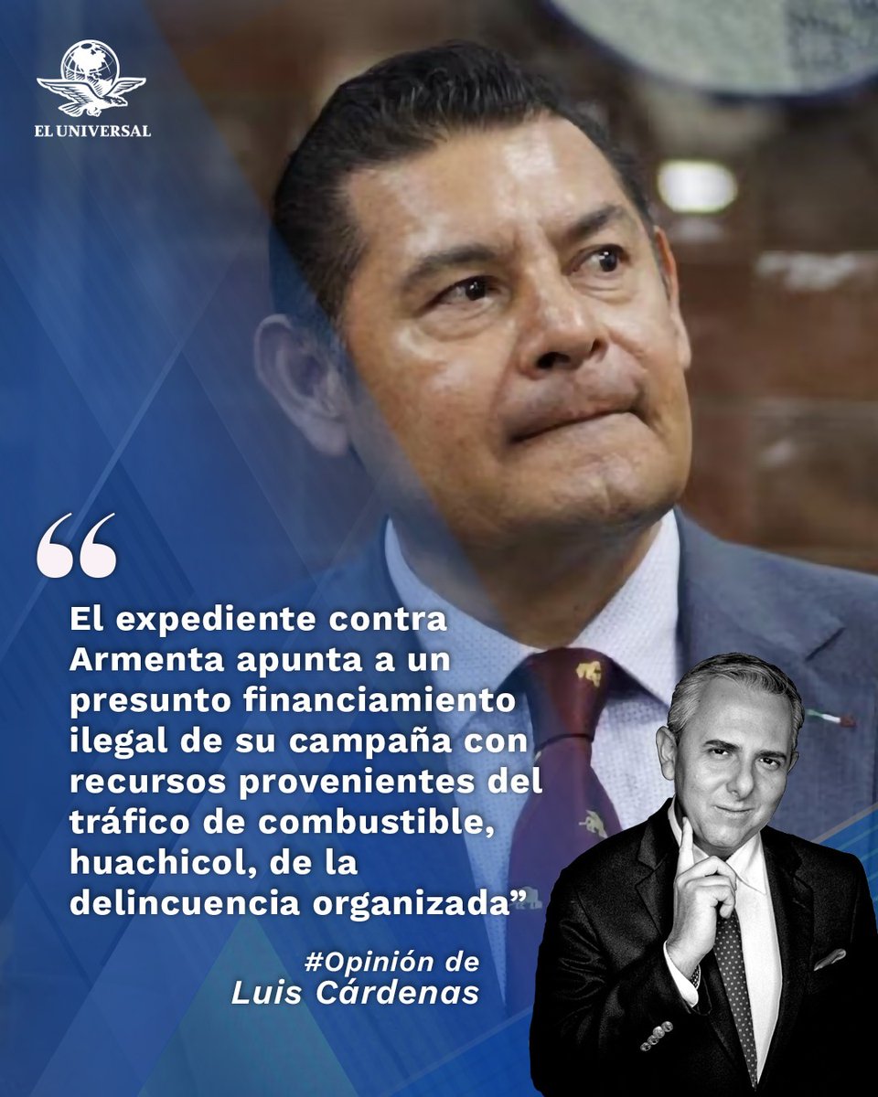 El_Universal_Mx's tweet photo. ✒️ Armenta puede ser el próximo Rocha Moya | #Opinión de @LuisCardenasMx 

"El 13 de septiembre, Armenta negó que le hubieran suspendido la visa estadounidense. Sin embargo, no se le conoce otro viaje a Estados Unidos desde hace más de un año"

https://t.co/YrZKt9BvfB https://t.co/v6XkulO0Lz