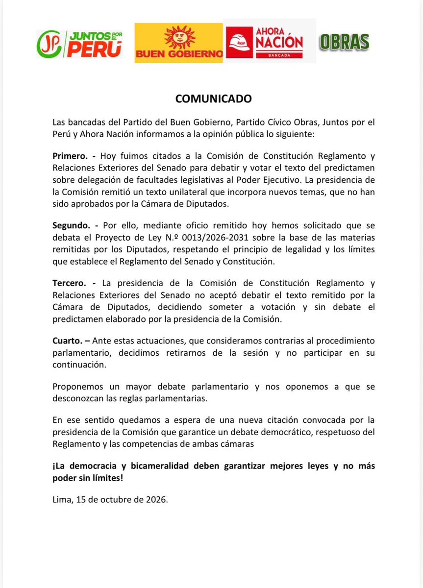 BancadaAN's tweet photo. ¡La democracia y bicameralidad deben garantizar mejores leyes y no más poder sin límites! https://t.co/3Z1bI9HFtF