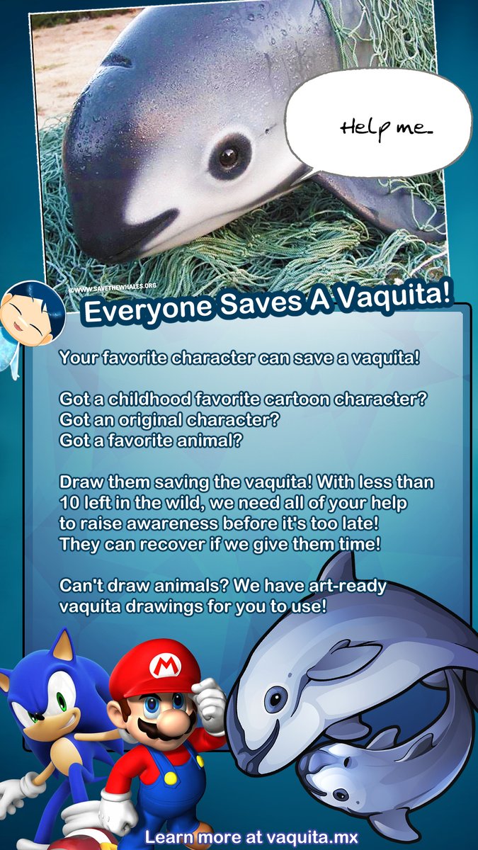 AltabeStudio's tweet photo. We have one year left to turn it around or this cute little panda of the sea, the Vaquitas will disappear from earth forever, please consider helping out to spread the awareness with your art, your favorite character.  We need to reach 10 million people!  #savethevaquita https://t.co/4JE8Czo7Ox