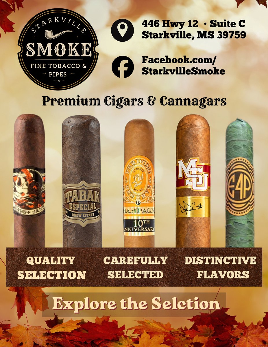 39759Smoke's tweet photo. Cannagars Cigars &amp; More #starkvillesmoke #starkvillems #starkvegas #cigars #cannagars #hemp #tobacco #smallbusiness #hailstate https://t.co/s12yfEMa7m