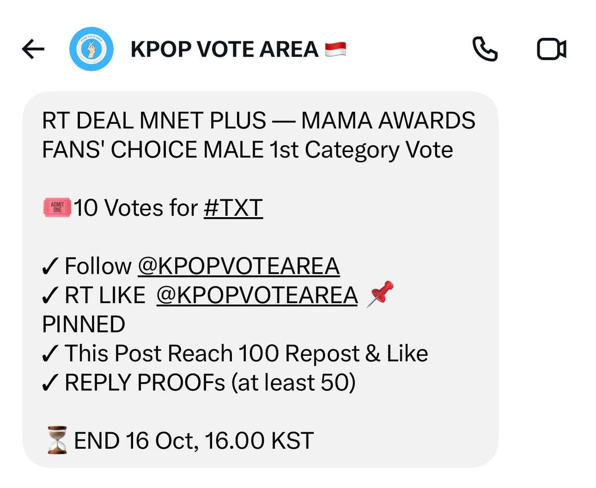 L0VELYBEOMIE's tweet photo. RT DEAL MNET PLUS — MAMA AWARDS FANS' CHOICE MALE 1st Category Vote
 
🎟️10 Votes for #TXT

✓ Follow @KPOPVOTEAREA
✓ RT LIKE  @KPOPVOTEAREA 📌 PINNED
✓ This Post Reach 100 Repost &amp; Like 
✓ REPLY PROOFs (at least 50)

⏳END 16 Oct, 16.00 KST https://t.co/JojugbZYk7