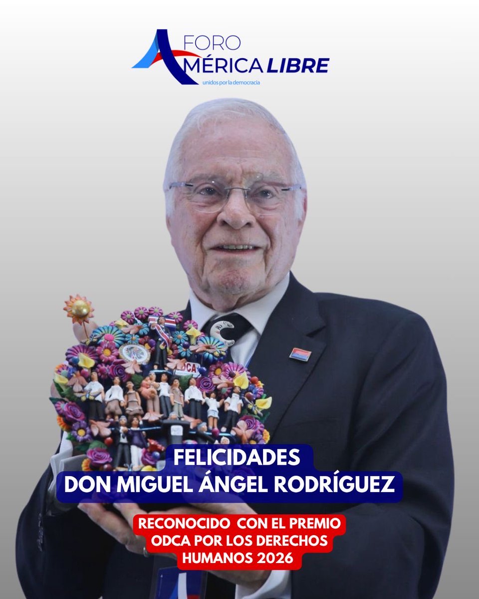 America_Libre1's tweet photo. 🇨🇷 ¡Qué alegría y qué honor haber entregado el Premio ODCA por los Derechos Humanos a nuestro querido don @_MiguelAngelRE durante la cuarta edición del Foro América Libre!

Gracias, don Miguel Ángel, por una vida dedicada a la LIBERTAD y a la dignidad humana. 

Su ejemplo y legado nos inspiran siempre.