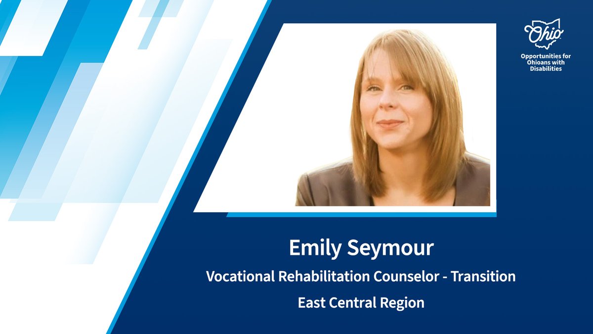 OhioOOD's tweet photo. The next Vocational Rehabilitation Counselor (VRC) we're introducing you to during #NDEAM is Emily Seymour! 👋

As a transition VRC in Ohio's East Central region, she works with students, families, schools, &amp; employers.

Learn more: ➡️ https://t.co/wxtunLEfZN https://t.co/2uiENgMfNm