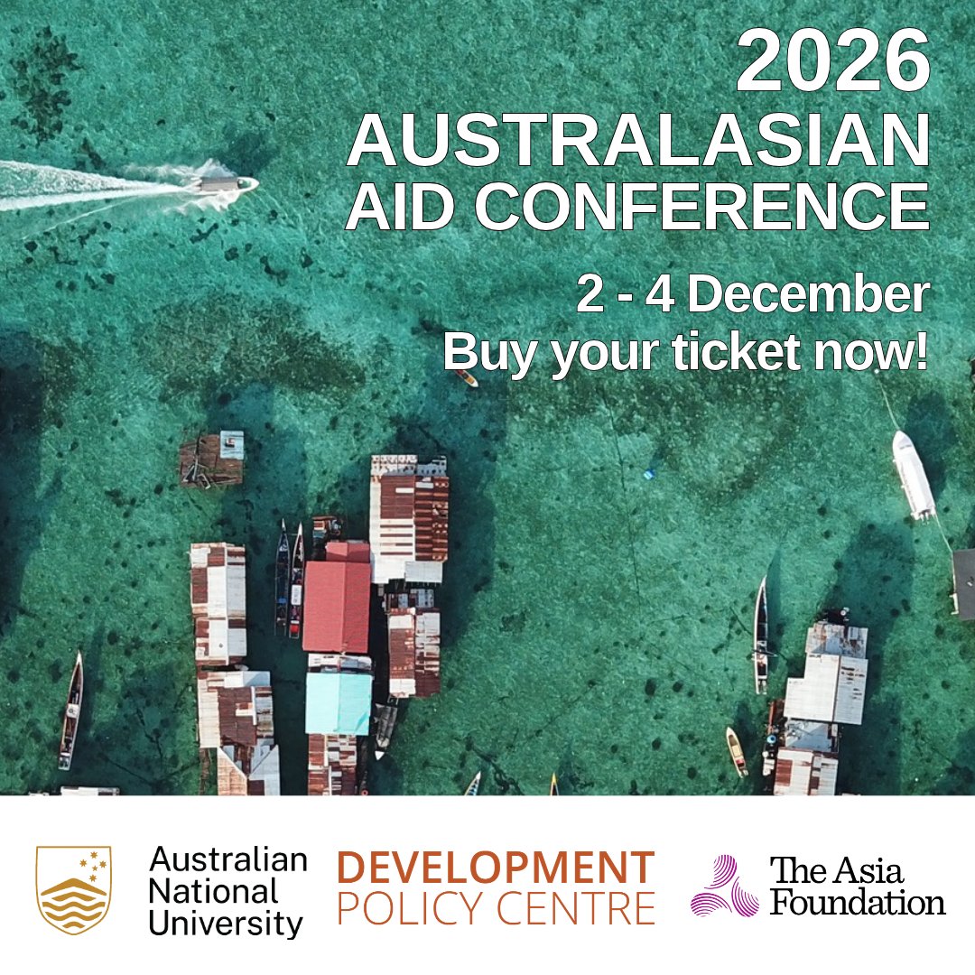 devpolicy's tweet photo. 🚶‍♀️Join us at the Australasian AID Conference on 2-4 December!

Tickets on sale until 25 Nov
🎟️ https://t.co/cdfdBxoYt0 

#AAC2026 program at @ourANU 
➡️ https://t.co/j8iIedS1PK 

@asia_foundation @AbtGlobalImpact @ACIAR @AdamSmithInt @Cowater_Intl @devintellab @TetraTech @urcintl https://t.co/cEoQb8DmN9