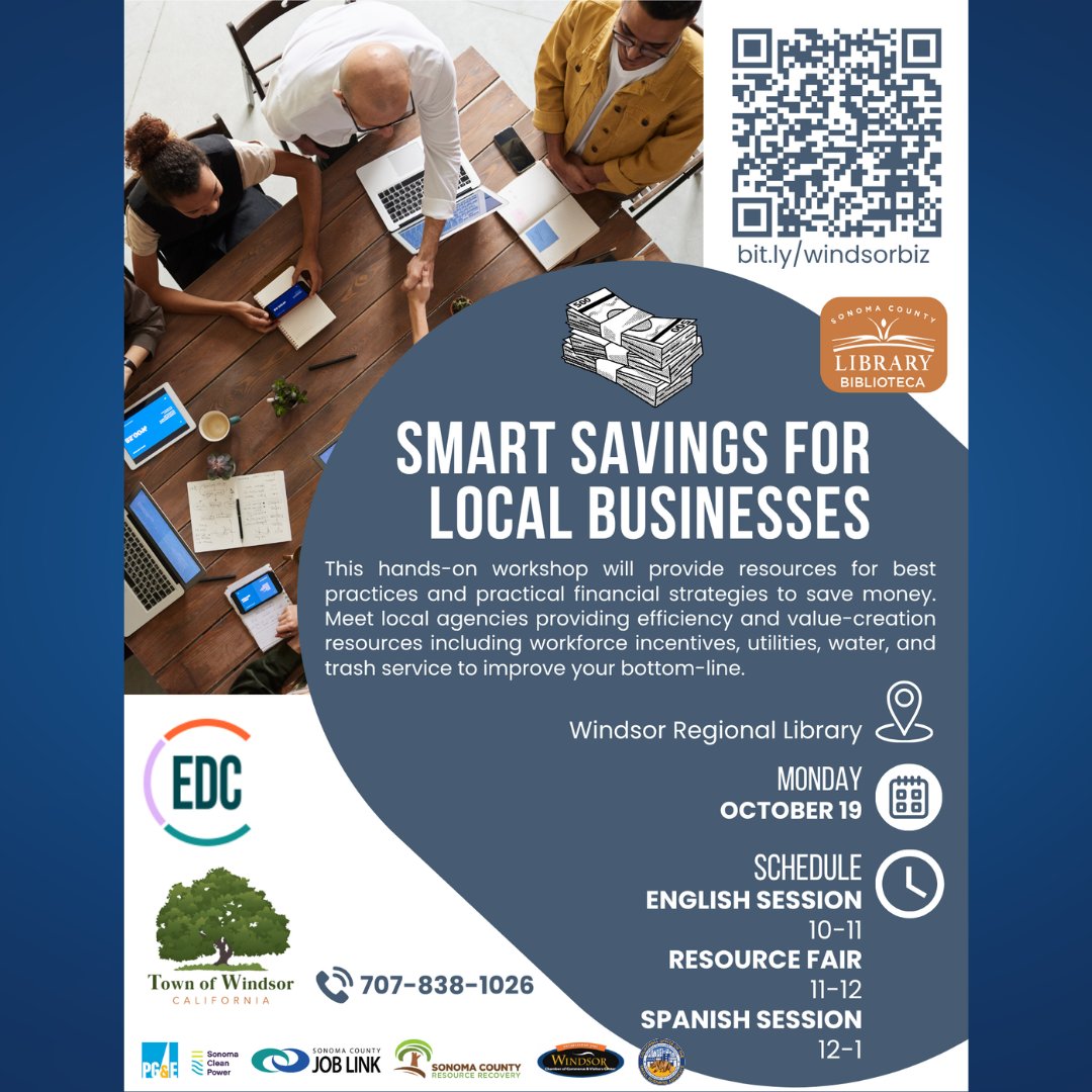 CaliforniaOSBA's tweet photo. 💡 Join the Smart Savings for Local Businesses workshop on Oct. 19 in Windsor! Explore cost-saving strategies, workforce incentives, utility resources &amp; more to strengthen your bottom line.

📍 Windsor Regional Library
🔗 Register: https://t.co/T8J5nsls7N

 #CAForSmallBiz https://t.co/YMqf7qWxzN