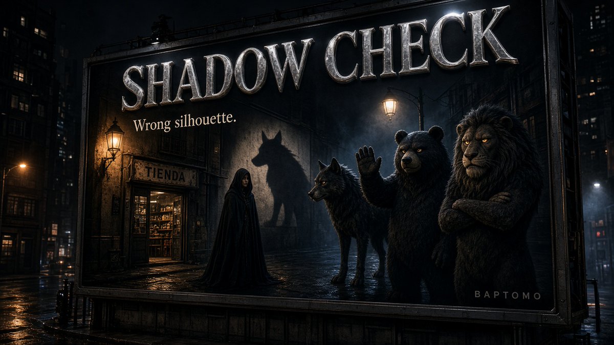 Baptomocoin_'s tweet photo. Shadow check 🐺🐻🦁
Nahual waved like a neighbor.
Wolf saw the coyote shadow.
Lion kept walking. Bear waved back.
Family call? Reply 👀 already spotted, 👋 still waving, or 🐺 wolf knew
#memecoin #crypto https://t.co/eit9dDGUXs