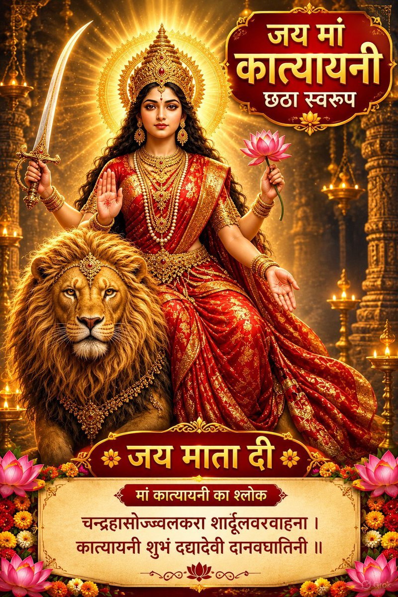 DeepakeKumar's tweet photo. 🙏🌺 नवरात्रि का छठा दिन – माँ कात्यायनी की पूजा 🌺🙏

🚩 जय माँ कात्यायनी 🚩

माँ कात्यायनी सबके जीवन में सुख, शांति, समृद्धि और खुशहाली लाएँ। 🙏❤️

🌸 माँ के आशीर्वाद से हर संकट दूर हो और हर मनोकामना पूर्ण हो। 🌸

🙏 जय माता दी! जय माँ कात्यायनी! 🙏

#नवरात्रि #छठा_दिन 🙏🌸❤️ https://t.co/877pWx2ow4