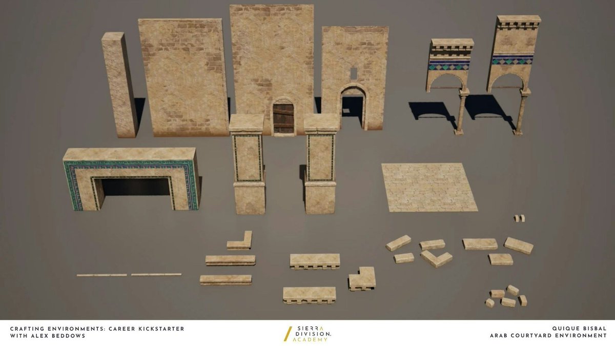 sierra_division's tweet photo. Congratulations to @Enrik_3d  on completing Crafting Environments: Career Kickstarter with @BeddowsDesign  at Sierra Division Academy.

The main goal of Quique's mentorship project was to expand his environment art skills and challenge himself to take ownership of every aspect from modeling and sculpting to texturing, materials, shaders, VFX and lighting. Another important goal was to deepen his knowledge of Substance Designer and get more practice creating procedural materials. He also wanted to learn about shader creation, vertex painting and how to achieve natural transitions between materials.

With so much to focus on, one of his biggest challenges was staying organized and motivated. Through Alex's guidance, he learned the importance of planning, selecting the right workflows, and trusting his own abilities.

Quique Your environment came out beautifully! Great work!

Credit: Arab Quarter is inspired by Vladimir Manyukhin’s concept art.

See more of Quique's project: https://t.co/gQ8KGrQSLc