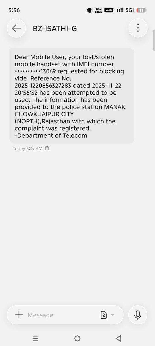 ankurjain815's tweet photo. @jaipur_police Hlo sir
Mera ek phone jo ki 2025 m kho gya tha jaipur mai
Pichle 3 din se sms aa rha hai ki koi usko use kar raha hai so plz pakdo chor ko mene csir portal par or fir bhi karai thi https://t.co/mcgjwaxUu8