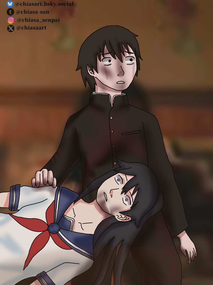 Chiasaart's tweet photo. Moontober día 15: Obsession
Me base en el final, con los personajes del Yandere simulator (que fue mi adolescencia)
Taro Yamada reacciona después de la 💀 de Ayano Aishi (una disculpa si resulta spoiler)
#moontuber #yanderesimulator #obsession #spoiler https://t.co/ae9JVxhv95