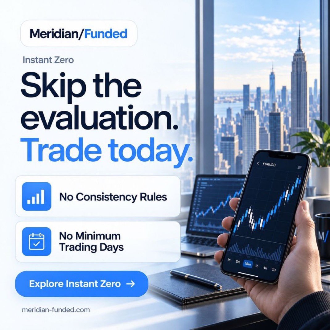 Fateemafx's tweet photo. 🚀 Ready to trade without the evaluation?

@MeridianFunded Instant Zero is here! 🔥

✅ No Evaluation
✅ No Consistency Rules
✅ No Minimum Trading Days

Trade your strategy. Focus on your goals. 📈

👉 Check it out: https://t.co/7BHHr7mFXM

#MeridianFunded #InstantZero #PropTrading
