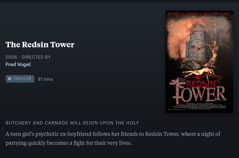 maniac_muppet's tweet photo. #31DaysOfHorror
Day 15 - The Resdin Tower (2006)
https://t.co/MADBctPLmh
#Letterboxd #FilmTwitter #FilmX #FilmTwt #horror #HorrorMovies #HorrorFam #HorrorCommunity #Halloween https://t.co/lHTVTjIMof