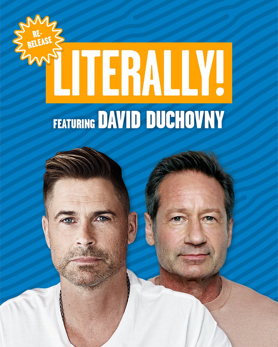 TeamCoco's tweet photo. Today on #Literally we're re-releasing @roblowe's conversation with @davidduchovny! They discuss consipiracy theories, David's albums and novels, and the danger of doing your own stunts. Listen: https://t.co/SZAeLQ3en4 https://t.co/3tKHu9U3Ef