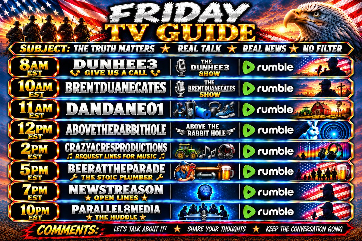 cory_dunahee's tweet photo. heres the list i remembered for friday im sure i will get more on here especially now i got it to add more than one item per time slot https://t.co/IDhBDye7os