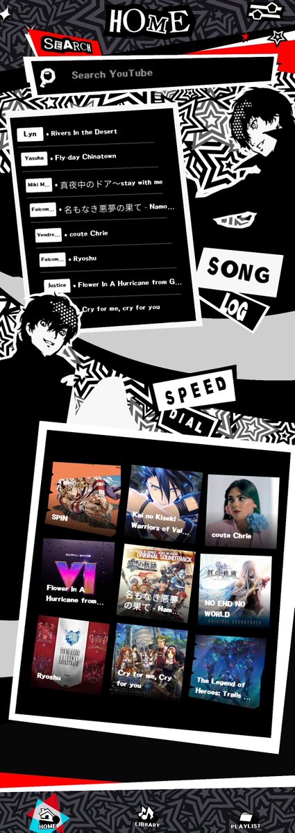 NikaDudi's tweet photo. Very Important Update 2 🎵🟥
- The app can now stream music through YouTube, which means it's no longer limited to local mp3 files!
- bunch of visual upgrades to menus to closer resemble P5
- sfx for buttons, switches, and page transitions
- new animations
- 1/3 🧵 https://t.co/fafzkIo3Js