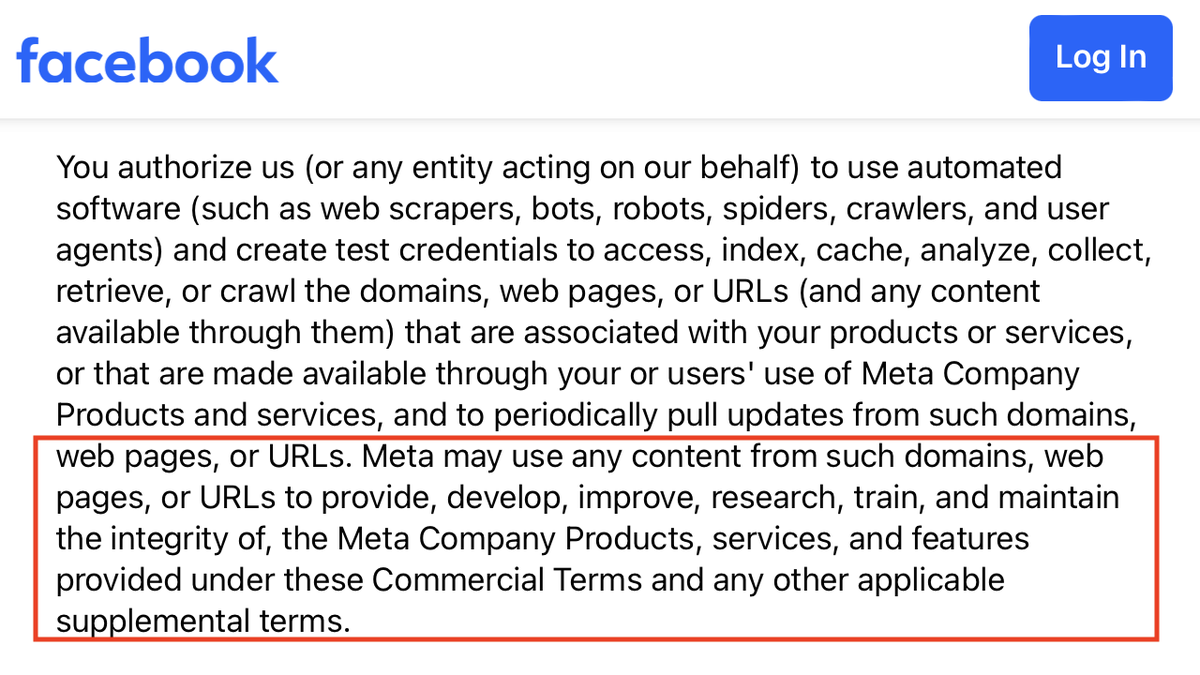 jason_kint's tweet photo. %$&amp;*!!! whoa.
This reads that Meta is looking to grant itself the rights to scrape websites across the open web - and train Meta's AI - once a company uses Facebook, Instagram, WhatsApp or other Meta services after October 30, 2026. So every biz.
Read that again. Outrageous. 1/5 https://t.co/TTtnR4uexs