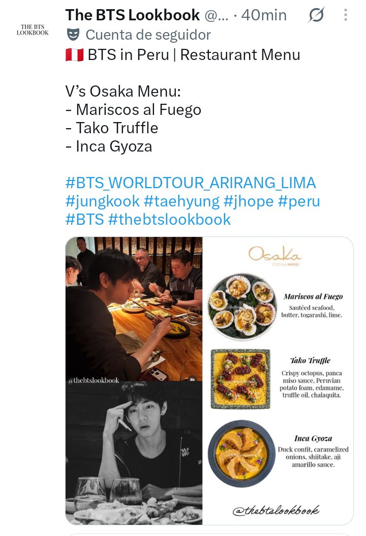 JimJim_1010's tweet photo. Armys peruchas, las fotos de Tae en blanco y negro si son de Perú, pero no es en Maido, es en Osaka. Les dejo el dato, no se confundan 🇵🇪 https://t.co/xKGcOJ2f8a