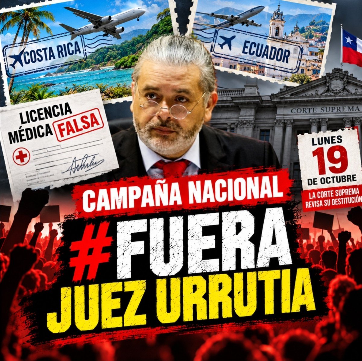 MaxLobosCL's tweet photo. Pocas veces les he pedido algo directamente. Esta vez lo haré y de corazón. Les pido un retweet o un citar con el hashtag #FueraJuezUrrutia para que la Corte Suprema este lunes 19 de octubre destituya al peor juez de la historia de Chile Daniel Urrutia Laubreaux
@PJudicialChile https://t.co/5hZfLHYmNF