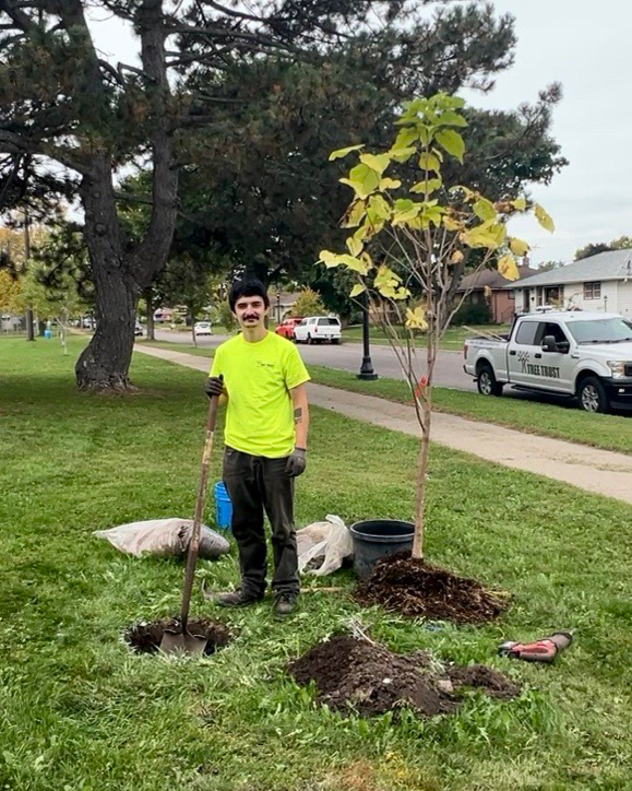 TreeTrust's tweet photo. @TreeTrust has been planting trees across the region, with a special focus on Saint Paul. Our latest Branches cohort planted in East Saint Paul, learning tools and techniques for healthy trees. Kudos to Zak, who's staying in the tree care industry after finishing Branches! https://t.co/NaXXtL03O7