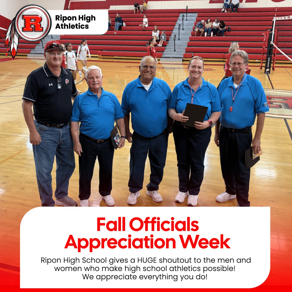 RHSSuperFan's tweet photo. Tonight Ripon High School honored our volleyball officials before our contests. We appreciate their dedication to high school sports! #ThankYouOfficials #FallOfficialsAppreciation @CIFState @cifsjs https://t.co/6JmpYZyDtK
