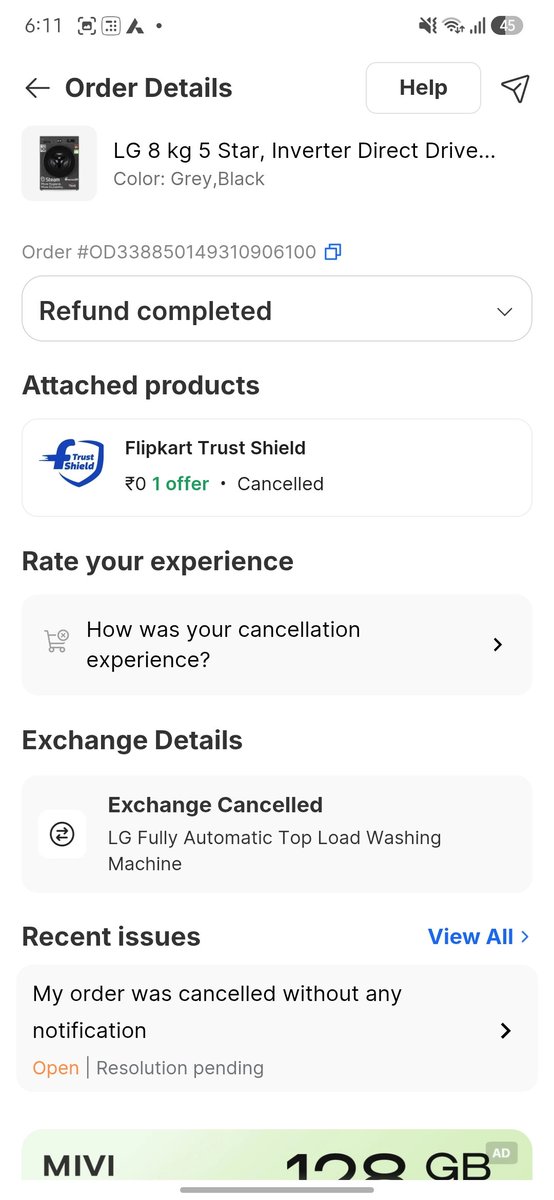ArjunBabu93's tweet photo. Absolutely pathetic experience from Flipkart. I deserve to know why my order was cancelled even after your customer executive promised that it shall be done, only to find it's in refund process now @flipkartsupport @Flipkart  get a grip on delivery process  #bbd  sale #ruined https://t.co/0EB2WqTCHE