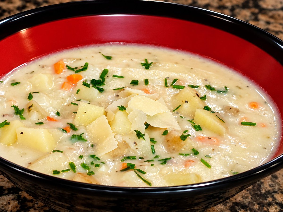Ragin_Cajun79's tweet photo. First freeze of the year.

Cold rain outside.

And one of my triplet boys says...

“Dad… can you make your potato soup?”

Hell yeah I can!

That one hits different.

My grandma lived to be 104 years old, and she taught me how to make potato soup.

Over the years, I’ve changed it.

Built more layers.

Added more technique.

Made it mine.

But every time I cook it, there’s still something in that pot that tastes exactly like Grandma’s love.

Yellow onions.

Carrots.

Celery.

Garlic.

A little red bell pepper because I’m from Cajun-land and apparently incapable of leaving well enough alone. 🤣

Yellow potatoes for flavor.

Russets mashed back into the soup with cream to give it that thick, velvety body.

Uncured bacon.

Kerrygold butter.

Chicken stock.

Salt.

Pepper.

Fresh chives.

And plenty of time.

Served with warm crusty spurdough bread because soup without bread is just poor planning.

This isn’t fancy food.

It’s better than that.

It’s the kind of meal that tells everyone sitting at the table... 

You’re home. You’re warm. You’re fed. And you’re loved.

That may be the best recipe anybody ever handed down to me.

Cook like you care. 🔥

@Supersonic_Red @Gaijin_Markus @hmcrem @Elil2002 @goodbreffis @crappiedoc @TapRootsFood @DadsSeasonings @_donutninja @love_meats @CarolynHen55369 @ScottRo83866595 @gpknee