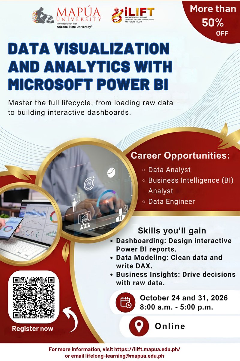 Mapuaidcall's tweet photo. Level up your career! Our data visualization and analytics training program equips you with the in-demand skills to upskill, reskill, and unlock new opportunities.

Invest in your future today! Enroll Now and avail more than 50% discount.

Registration:

https://t.co/KrhHOOsLr8 https://t.co/jWBBjbLy60