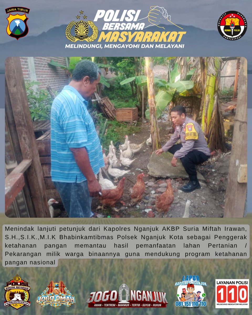 humaspolsetangk's tweet photo. Bhabinkamtibmas Polsek Nganjuk Kota sebagai Penggerak ketahanan pangan memantau pemanfaatan lahan Pekarangan milik warga binaannya guna mendukung program ketahanan pangan nasional

#astacita
#ketahananpangan
#swasembadapangan
#polisikawalketahananpangan
#polisibersamamasyarakat https://t.co/dUzbWUeior