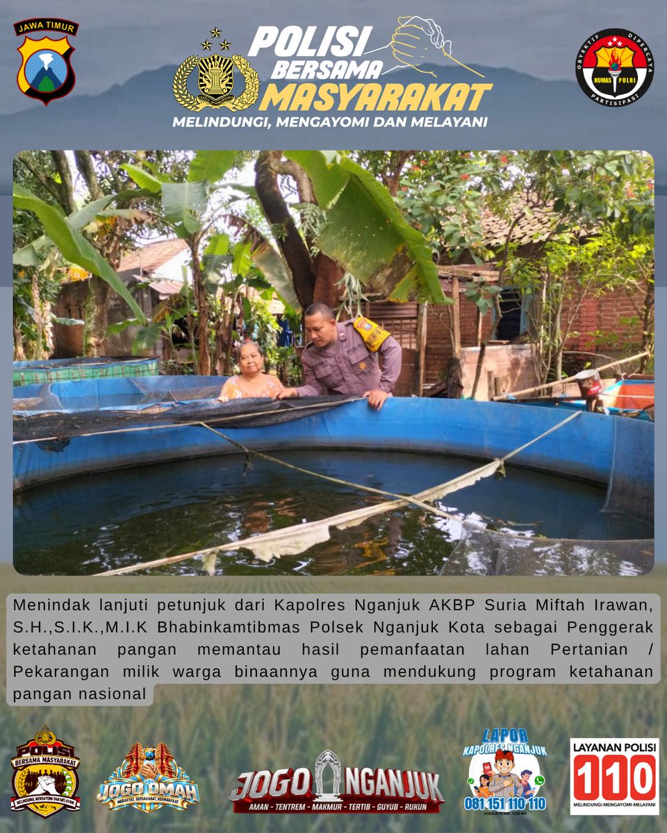 humaspolsetangk's tweet photo. Bhabinkamtibmas Polsek Nganjuk Kota sebagai Penggerak ketahanan pangan memantau pemanfaatan lahan Pekarangan milik warga binaannya guna mendukung program ketahanan pangan nasional

#astacita
#ketahananpangan
#swasembadapangan
#polisikawalketahananpangan
#polisibersamamasyarakat https://t.co/cX8Zf9jQeE