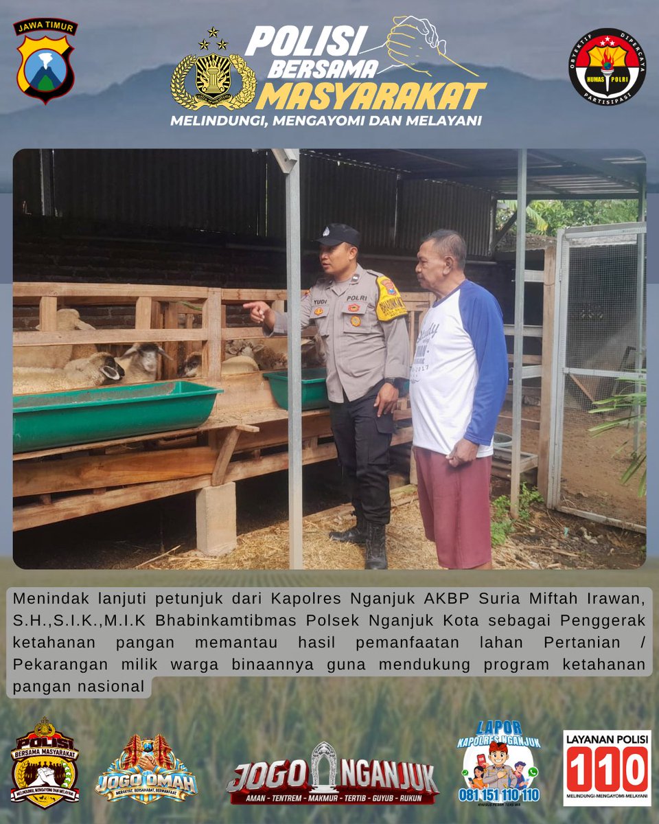 humaspolsetangk's tweet photo. Bhabinkamtibmas Polsek Nganjuk Kota sebagai Penggerak ketahanan pangan memantau pemanfaatan lahan Pekarangan milik warga binaannya guna mendukung program ketahanan pangan nasional

#astacita
#ketahananpangan
#swasembadapangan
#polisikawalketahananpangan
#polisibersamamasyarakat https://t.co/jBDJv9RBC8