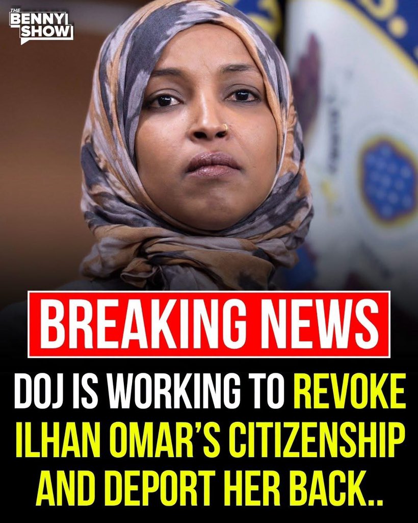 realQ17patriots's tweet photo. 🚨BREAKING: The DOJ is pursuing evidence to REVOKE Ilhan Omar’s U.S. Citizenship and DEPORT her 

The feds seized her cellphone, notebooks, personal computers, and her passport in the raid on her home.

This is big. https://t.co/HBd4xSKrJS