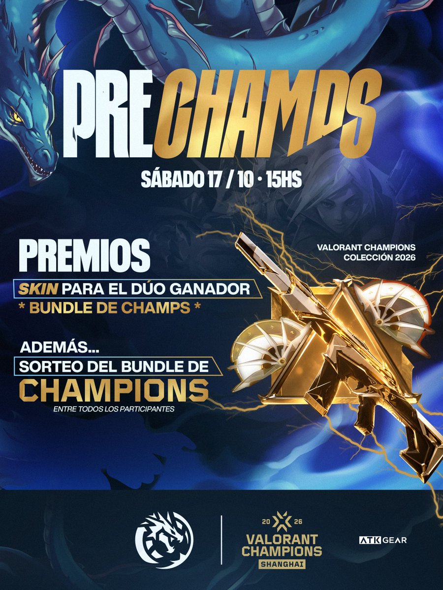 LeviatanGG's tweet photo. LA PREVIA DE #VALORANTCHAMPIONS CON UN TORNEO 2🆚2 

Este sábado 3 PM 🇦🇷🇨🇱 inscribite con tu dúo en el desafío 2vs2 PRE-CHAMPS, el dúo ganador se llevarán 2 bundles de Champions, además estaremos sorteando más entre los inscritos.

🏆 https://t.co/IhwOdKQuLo https://t.co/6CKgFtafhL