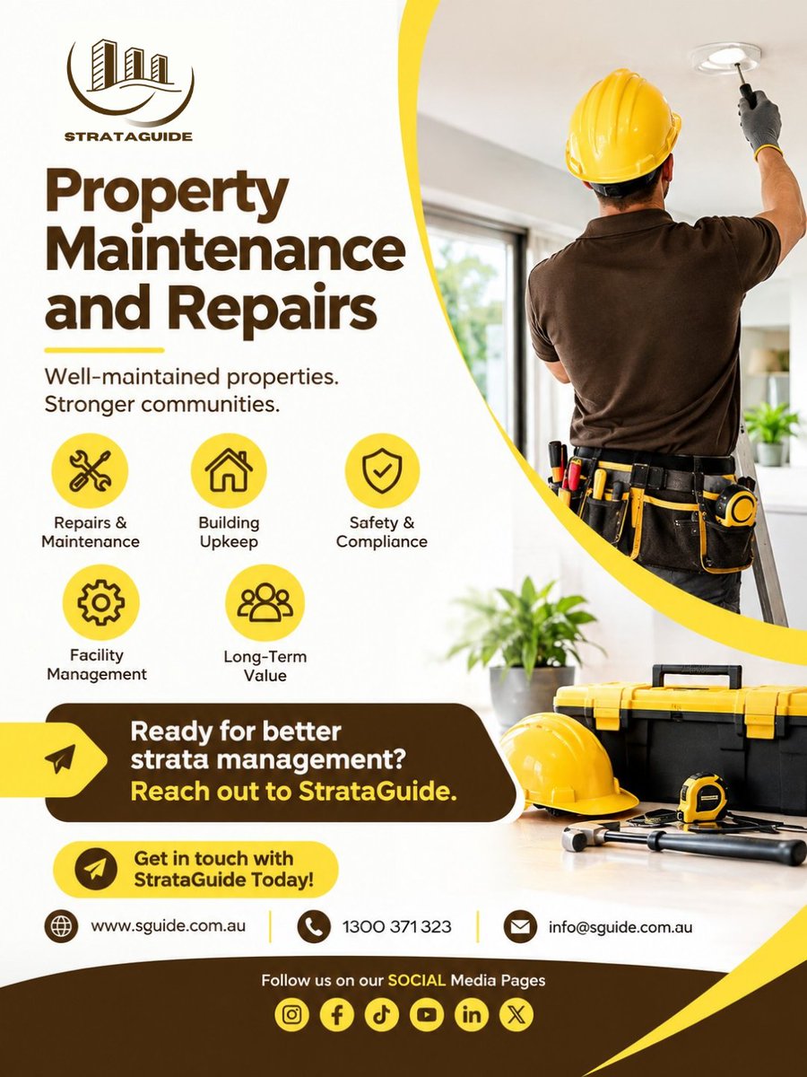 StrataGuide's tweet photo. Keep your property safe and in top shape with StrataGuide! 🏢 Reliable property maintenance and repairs for well-maintained buildings.

#PropertyMaintenance #BuildingRepairs #StrataGuide https://t.co/SI1zhhVv3T