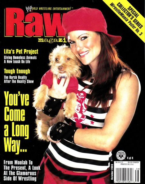 TyrelSpencer2's tweet photo. The October 2003 issue of WWE Raw Magazine featured Trish Stratus on the primary cover, alongside prominent features and covers/alternate representations circulating for other Divas of the era like Lita, Gail Kim, and Stacy Keibler. https://t.co/B2rjnSYwbX