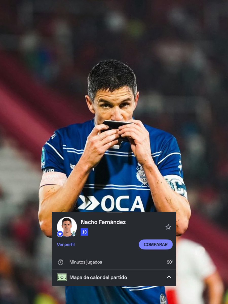 MatiasCaffe's tweet photo. #GELP #CGE NOTA 10 Para Nacho Fernández por parte de la famosa app SofaScore. Gol y asistencia para el capitán Tripero que a sus 36 sigue siendo una de las figuras del fútbol argentino. https://t.co/wut1uJJm94