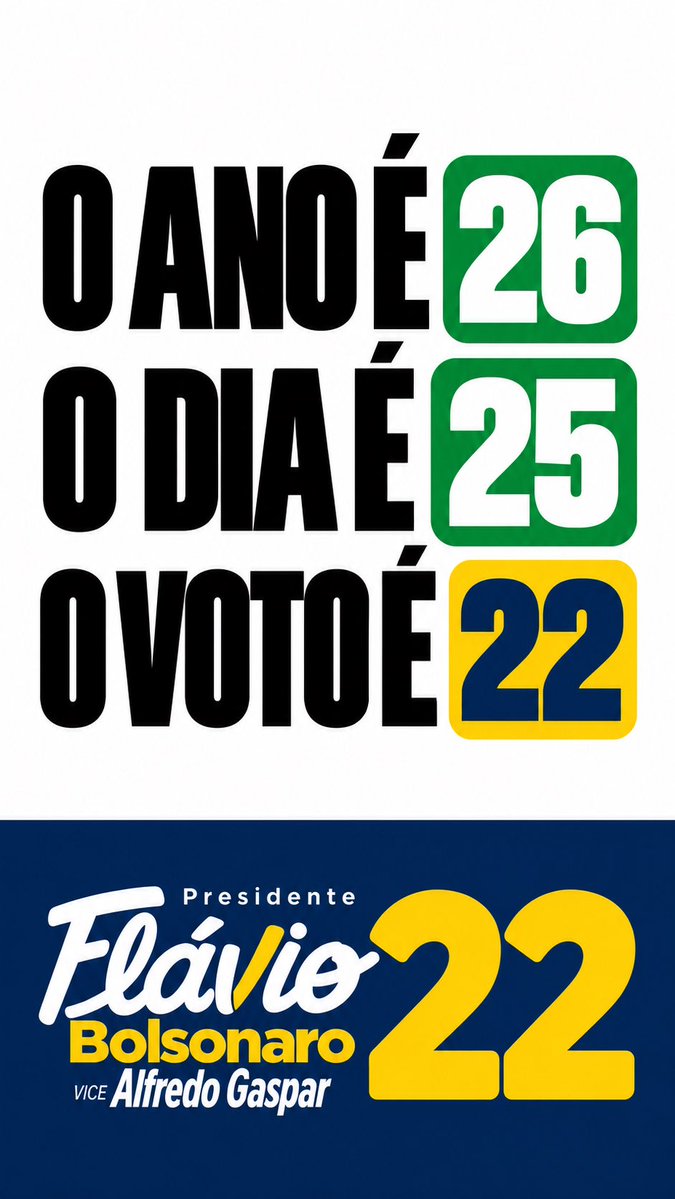 manascimentogo's tweet photo. O ano é 26. O dia é 25. O voto é 22! 🇧🇷

Vamos juntos escrever um novo capítulo da nossa história. Dia 25 de outubro, é Flávio Bolsonaro presidente! 💚💛 https://t.co/ZlwNL9KAkH