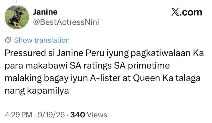 tan251251's tweet photo. @BestActressNini 
Tita, ito na yung rating. 
Your tweet didn’t age well ano. 😏

And, fyi. Jowa lang ni Janine yung A-lister. Wala nga endorsement commercial sa tv maka A-lister ka dyan. https://t.co/VkUp3Kfe0h