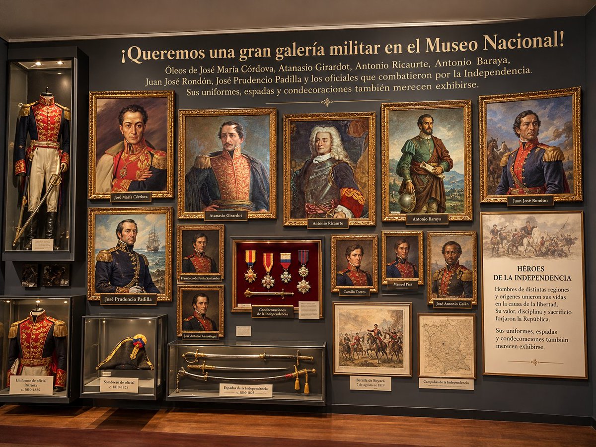 pntleondacendra's tweet photo. ¡Queremos una gran galería virreinal y de la Independencia en el Museo Nacional!

Óleos de Blas de Lezo, Pedro de Agar y Bustillo, Joaquín Mosquera, Antonio Nariño, Francisco de Paula Santander, José María Córdova, Atanasio Girardot, Antonio Ricaurte, Antonio Baraya, Juan José Rondón, José Prudencio Padilla y los oficiales que combatieron por la Independencia.

Sus uniformes, espadas y condecoraciones también merecen exhibirse.