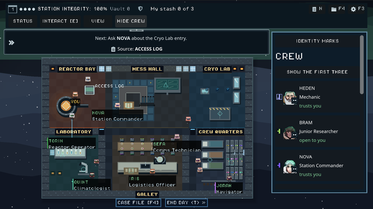 AeongamesCA's tweet photo. The access log flags a Cryo Lab entry. Would you ask NOVA first, or check another record? Try the free Deep Frost demo in Steam Next Fest. The full game is planned for October 27.
Demo screen.
https://t.co/nMTvx4QpyM https://t.co/yHddzw749N
